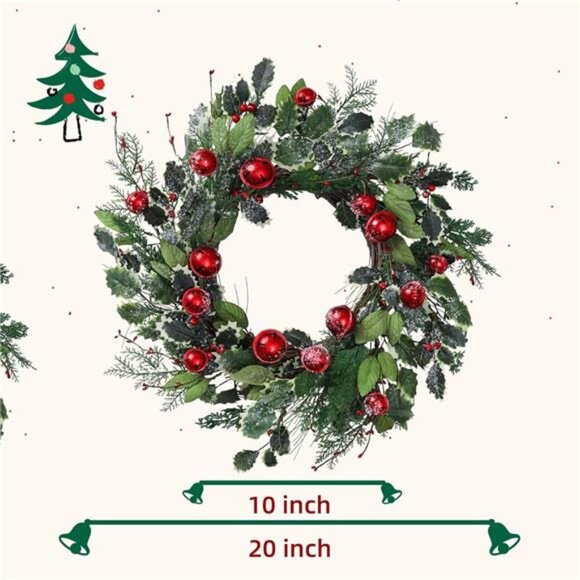 20 Inch Christmas Wreath for Front Door, Winter Wreath with Pine Needles - Picture 2 of 14